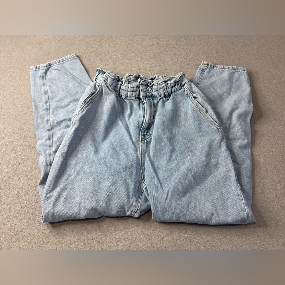 Zara Size 4 Baggy Paperbag Light Wash Jeans Denim Essential Grunge Casual Street - Picture 1 of 16